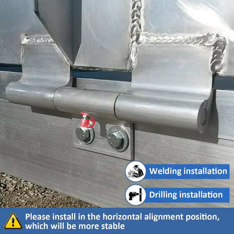 Two Pack 9 Inch Weld On Aluminum Trailer Ramp Door Hinges For Beefed Up Heavy Duty Trucks And Trailers, 1/2 Inch Pin, Durable Aluminum Construction For Strong Secure Weld On Installation, welded on trailer hinge close-up