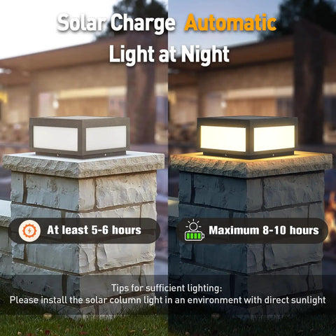 Solar Post Lights Outdoor Waterproof Dusk To Dawn Pillar Lighting For Fence Cap Aluminum Deck Lamp on stone pillar