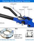 Heavy Duty Metal Banding Kit With 200 Feet 304 Stainless Steel Strapping And 100 Buckles Tensioner Tool Gloves: 304 stainless steel strapping tensioner, 100 ft coil and toothed buckle