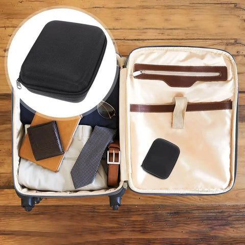 Heavy Duty Hard Shell Tech Carry Pouch For Chargers Power Banks Cables And Earbuds With Water Resistant Cover in suitcase.