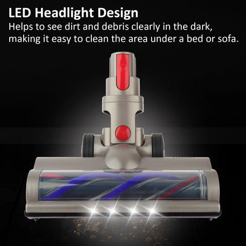 Quick Release Turbine Brush Cleaner Head For V15 V11 V10 V8 V7 Vacuums with LED headlight design in dark room