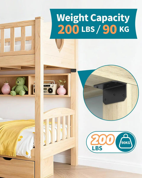 Built To Last Heavy Duty 4 Inch L Bracket Corner Brace installed on wooden furniture supporting 200 lbs, matte black finish