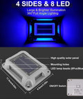 Eight Pack Solar Dock Lights For Driveways And Pathways, Waterproof Outdoor LED Aluminum Step Lights, 1200mAh Battery, Blue