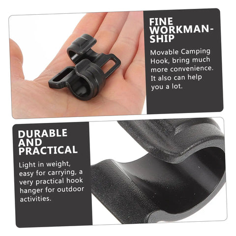 Close-up of 10 Pack Plastic Tent Pole Hooks For Glamping And Camping Gear Hanger, Movable Canopy Hook Organizer held in hand