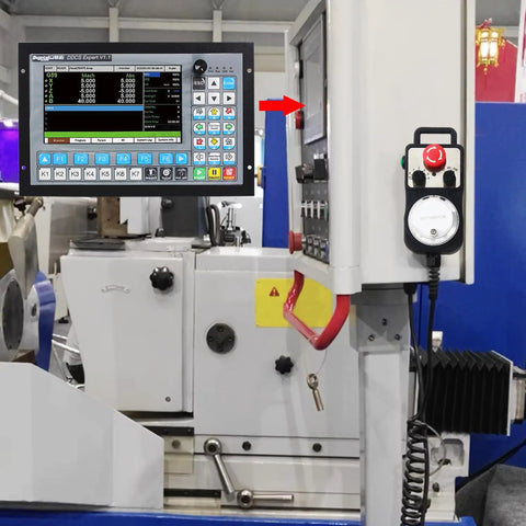 CNC machine with 5 Axis CNC Pendant Handwheel With Emergency Stop And 15 Pin Connector for DDCSV41 DDCS Expert mounted on it