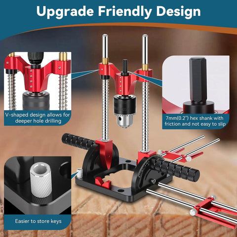Portable Multi Angle Drill Guide For Precise Angled Holes with adjustable design and self-centering pins, shown in use