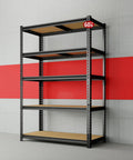 Heavy Duty Garage Shelving System Built Tough Five Adjustable Levels With Steel Frame Holds Up To 2400 Lbs Total 480 Lbs Per Shelf Ideal For Garage And Warehouse Storage 28 By 12 By 60 Inches, 5-tier steel shelf front view