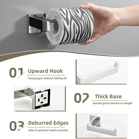 Polished Chrome 4 Piece Bathroom Hardware Set Built From 304 Stainless Steel With Robe Hook, Toilet Paper Holder, Hand Towel Holder