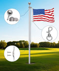 Flag Pole Replacement Kit With Pulley And Rope No Fuss Easy Install 50 Ft Halyard Rope Silver Ball Topper 4 Flag Pole Clips