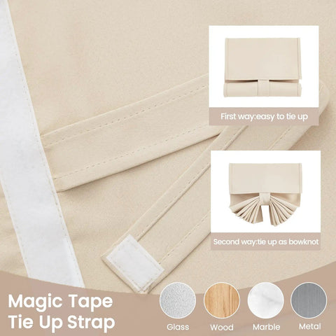 Sidelight Door Curtain Panel For Front Door With Privacy, Thermal Insulated Tie Up Shade, close-up of tie up straps, light beige