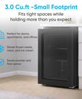 3.0 Cu Ft Upright Freezer With Clear Glass Door Sleek Black Cabinet compact storage fits small spaces in apartments and dorms.