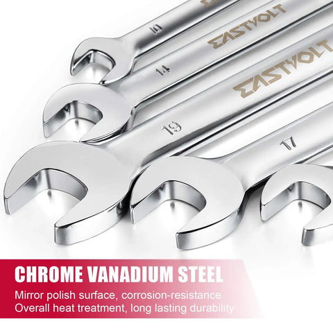 Flex Head Ratcheting Wrench Set 12 Piece Metric 8mm To 19mm With Open And Box End Spanners Chrome Vanadium Steel Includes Tool Box 72 Tooth Ratchet And 5 Degree Swing Arc