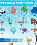 Shark Race Track Set With Bendable Cars For Kids Aged 3 To 9, 183 Piece Ocean Themed STEM Playset Featuring Accessories and Tracks