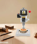 Powerful 340W Benchtop Drill Press With 3 Speed Corded Mini Drill For DIY Metal And Plastic Projects on wood with logs.