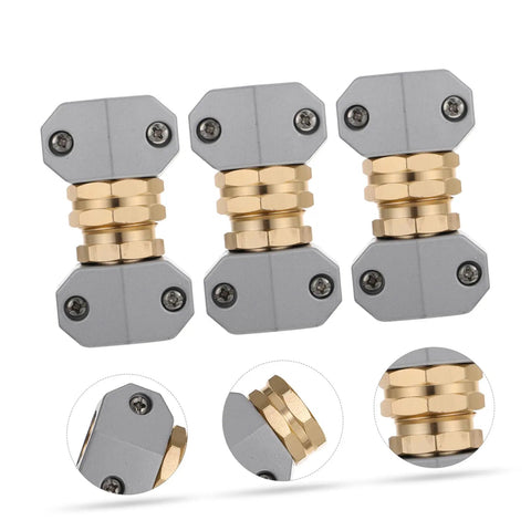 Premium 3 Sets Hose Repair Kit With Aluminium Alloy Weatherproof Garden Water Connector Fittings That Snap On Easy To Stop Leaks And Boost Pressure For Flexible Watering Equipment Like A Boss. Three gray aluminum hose connectors with brass fittings, front view