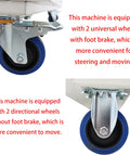 Close-up of Crush The Heat Industrial Air Conditioner wheels with foot brake and directional wheels, for mobility and convenience.