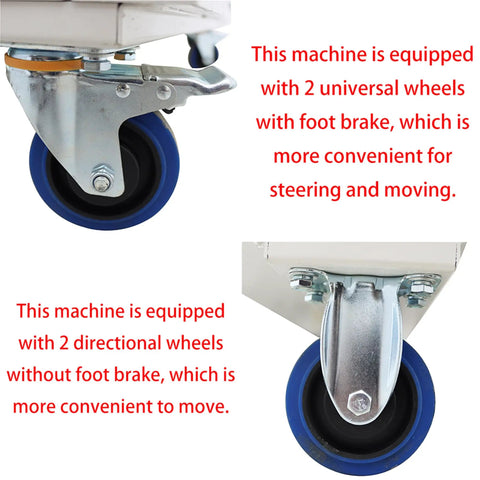 Close-up of Crush The Heat Industrial Air Conditioner wheels with foot brake and directional wheels, for mobility and convenience.