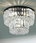 Modern Glam Crystal Raindrop Flush Mount Chandelier With Four Lights For Living Room Dining Room Bedroom Bathroom Hallway Closet Totally Chic And More D13 X H9.65 Inches Easy Install Edison Style Bulb Compatible Bulbs Not Included lighting close-up