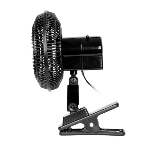 Oscillating Car Fan Built To Keep Your Ride Chill Fast With 12V Socket Power and a sturdy clip, side view showing oscillation feature.