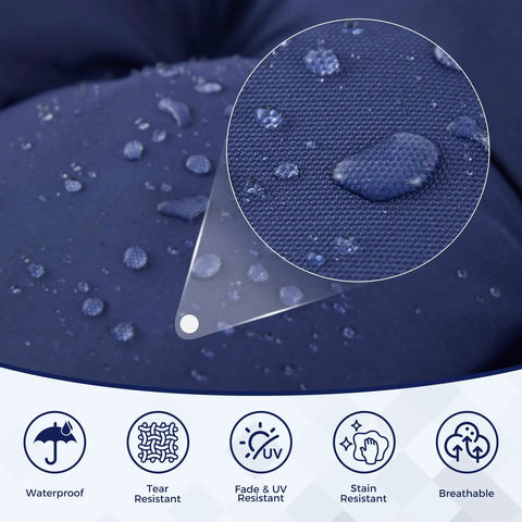 Waterproof Porch Swing Cushions For Outdoor Furniture Navy Blue 60x40x4 Inch 3 Seater Bench Seat Cushions water droplets close-up