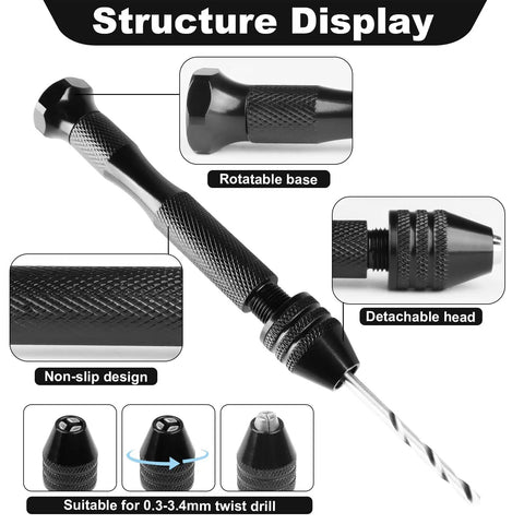 Complete 59 Piece Micro Hand Drill Bit Kit With Pin Vise 48 Small Twist Drill Bits And 10 PCB Cutting Bits structure display