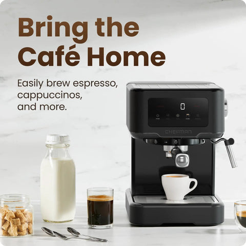 CraftBrew Digital Espresso Machine With 15 Bar Pump And Steam Wand For Lattes And Cappuccinos compact stainless black coffee maker