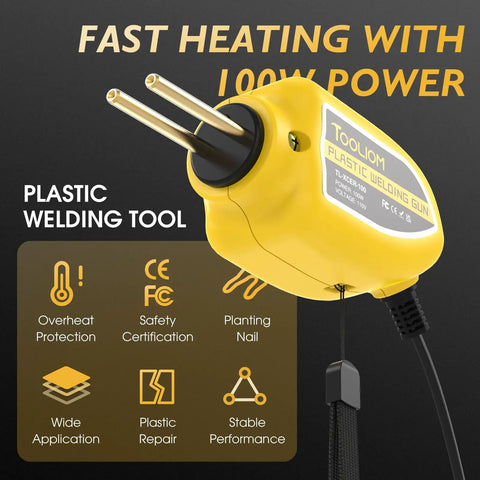 Close-up of 100W Plastic Welder Hot Stapler Kit With 400 Staples 110V Quick Heat For Car Bumper Crack Repair showing tool features
