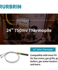 RURBRIN 24-inch 750mV thermopile generator with braided sensor wire and aluminum housing