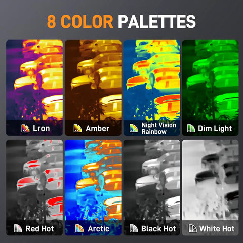 Thermal Monocular For Night Hunting And Wildlife Watch, 256x192 Sensor With Super Resolution, 8 color palettes displayed