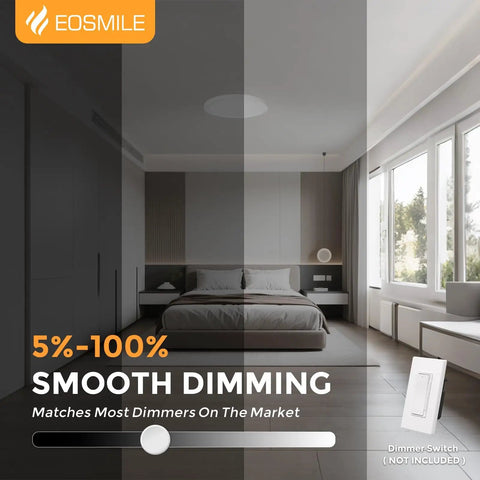 12 Inch LED Flush Mount Ceiling Light 25W 3000 Lumens Dope Bright Dimmable With Five Color Temperature Options From 2700K To 5000K CRI 95 Plus Flat White Surface Mount For Bedroom Hallway Dining Room And Garage installed in modern bedroom showing dimming range.