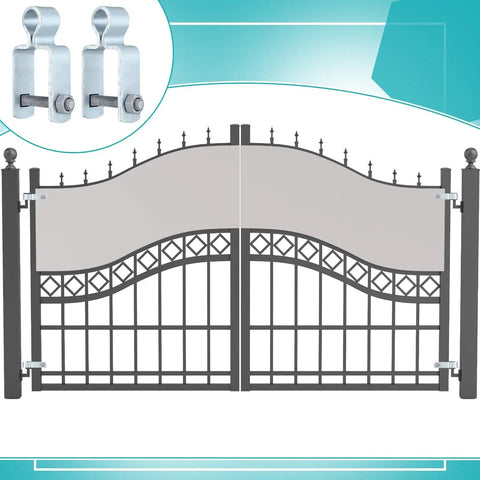 2 Pack 1-1/2 X 1-1/2 Square Post Female Hinges With 5/8 Pintle For Chain Link Fence Gates Galvanized Steel Hinge Set shown installed on ornate gate.