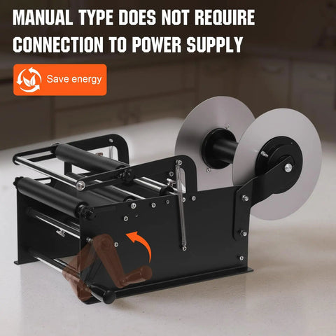 Hand Crank Bottle Labeling Machine Adjustable For Glass Metal Round Zp-50W with manual crank, showcasing label rollers and compact design.