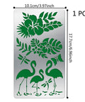 Heavy Duty Metal Flamingo And Butterfly Cutting Template Four By Seven Inches Reusable Patterns For Card Making Wood Burning Leather Crafting Spray Painting Badass Craft Gear with green floral design.