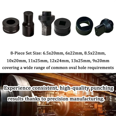 Eight-piece Single Hole Punch Die Set For Hydraulic Punch Tool Compatible With CH 70 Machines, heat-treated alloy steel, visible sizes