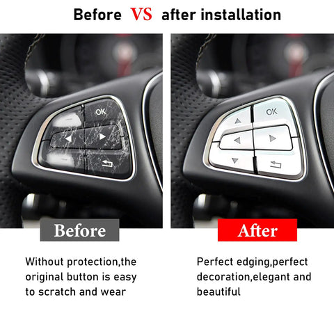 Comparison before and after using Mercedes Steering Wheel Button Covers Kit 12Pcs Chromed Silver Inner Decoration For A Class B Class GLA