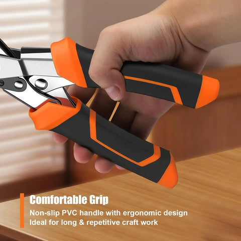 Heavy Duty Revolving Punch Plier Kit With Five Replaceable Bases And Six Punch Heads showing ergonomic handles