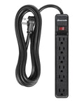 Surge Protector Power Strip With 12 Ft Extension Cord Flat Plug 6 Outlets One Wide Spaced Socket For Bulkier Plugs 500J Surge Protection 15A Circuit Breaker Wall Mountable UL Listed Black.