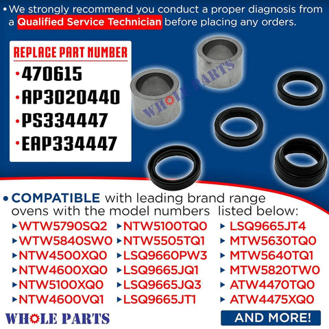 Heavy Duty Upgraded Washer Center Post Bearing And Seal Kit includes seal rings and bearings for smooth front load washer operation.