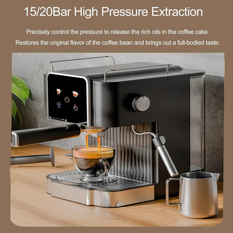 Pro Grade Semi Automatic Espresso Machine With Slick Touchscreen And Large Tank To Brew At Home brewing espresso with 15/20 bar pressure extraction.