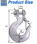 One Quarter Inch Safety Chain Hooks With Clevis Slip Hook And Safety Latch, Grade 70 Forged Steel, product size dimensions