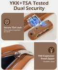 Front view of 6-piece beige-brown ABS+PC luggage set with spinner wheels, TSA lock, YKK zipper.