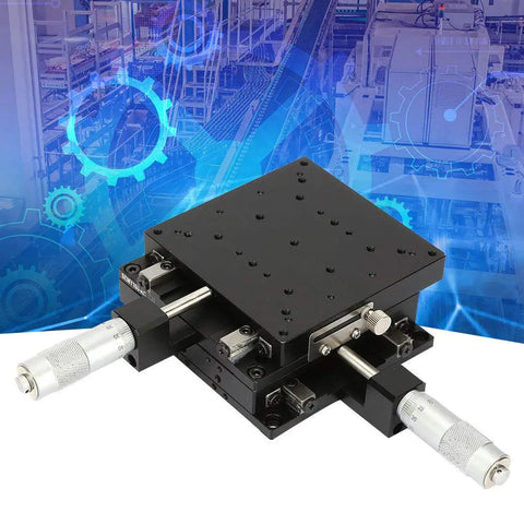 Workhorse Aluminum XY Axis Linear Stages With Micrometer Manual Slide Table 100mm By 100mm By 40mm Black Anodized Roller Track for lab positioning
