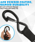 Heavy Duty 1 Inch Ratchet Straps 4 Pack With Durable Hooks 20 Foot Tie Downs For Motorcycles ATVs Trucks and Boats showing black S-hook and safety clip.