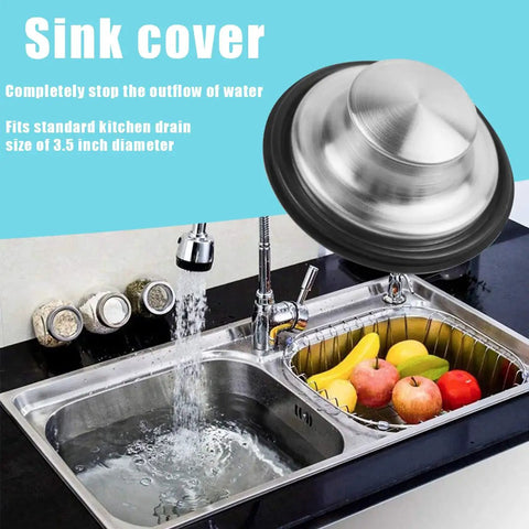 Universal Three In One Kitchen Sink Stopper Strainer Set With Stainless Steel Basket Drain Filter Perforated Sieve For Three And A Half Inch Drains Anti Clogging Easy Fit Keeps Water In Traps Scraps