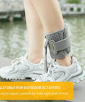 Drop Foot Ankle Brace Orthosis With Cushioned Comfort, gray adjustable wrap for easier walking, shown on right foot