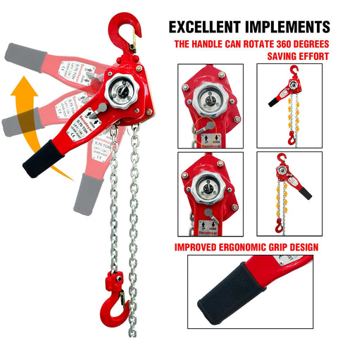 Heavy Duty Lever Chain Hoist 1700 Lbs Capacity 5 Ft Manual Ratchet Chain Puller with ergonomic grip and precision gears