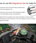 Instructions and tools for using 20 In 1 Paracord Survival Bracelet With SOS LED Light Fire Starter Compass Whistle And Thermometer Must Have For Camping Hiking And Fishing And Other Outdoor Adventures for fire starting in outdoor setting