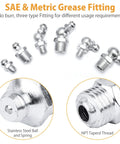 490-piece Zerk grease fittings set, SAE/Metric, chrome finish; straight & 45/90°; NPT threaded; stainless ball and spring
