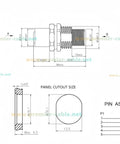 Technical diagram of Pair Of M12 A Coded 5 Pin Male To Female Panel Mount Connector IP67 Shielded Bulkhead Feedthrough