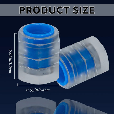 Glow In The Dark Tire Valve Caps Set Of 20 Fluorescent Valve Stem Caps showing size dimensions in inches